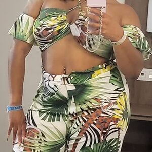 Two Piece Women Outfits Summer Sexy Wide Leg Jumpsuit Floral Colorful Spaghetti